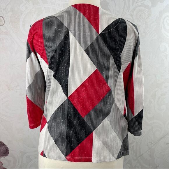 Alfred Dunner Beaded Neckline Red Grey Black Like New Medium - Picture 6 of 9